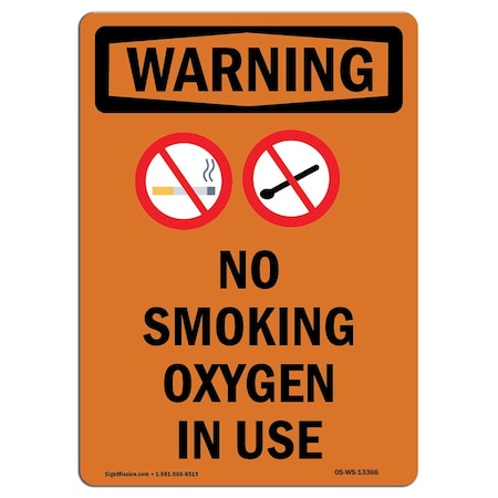 OSHA WARNING Sign, No Smoking Oxygen In Use W/ Symbol, 10in X 7in Aluminum